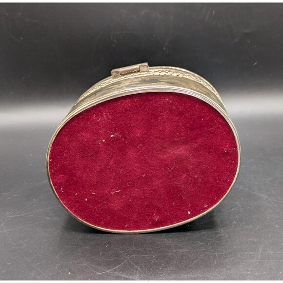Vtg Vera Lucino Silver Hinged Box 2003 Zipper Detail Red Velvet Lining 5x4 Oval - Picture 8 of 8